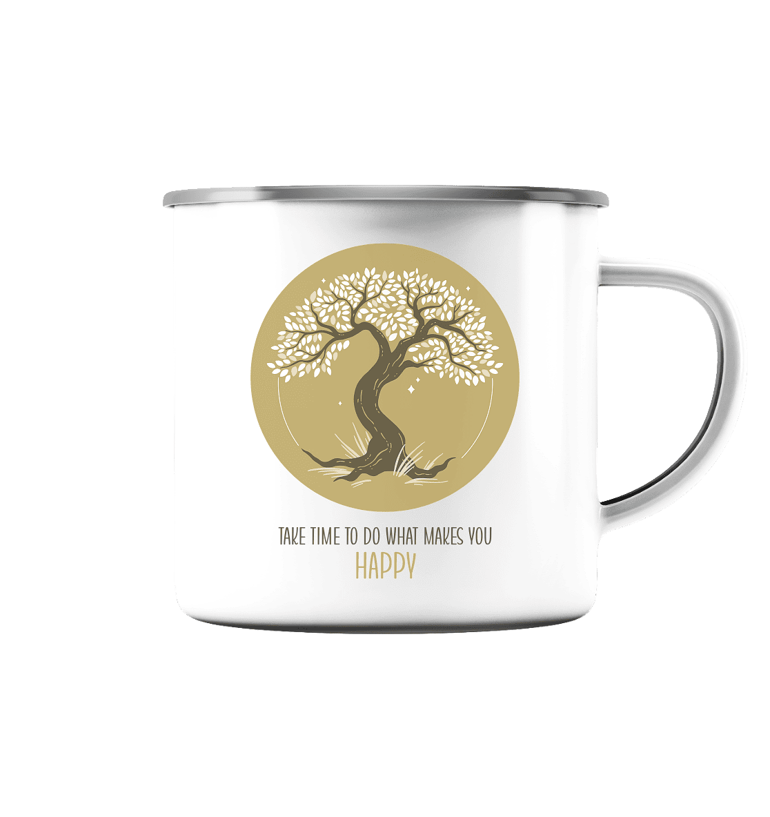 Happy  - Emaille Tasse (Silber)