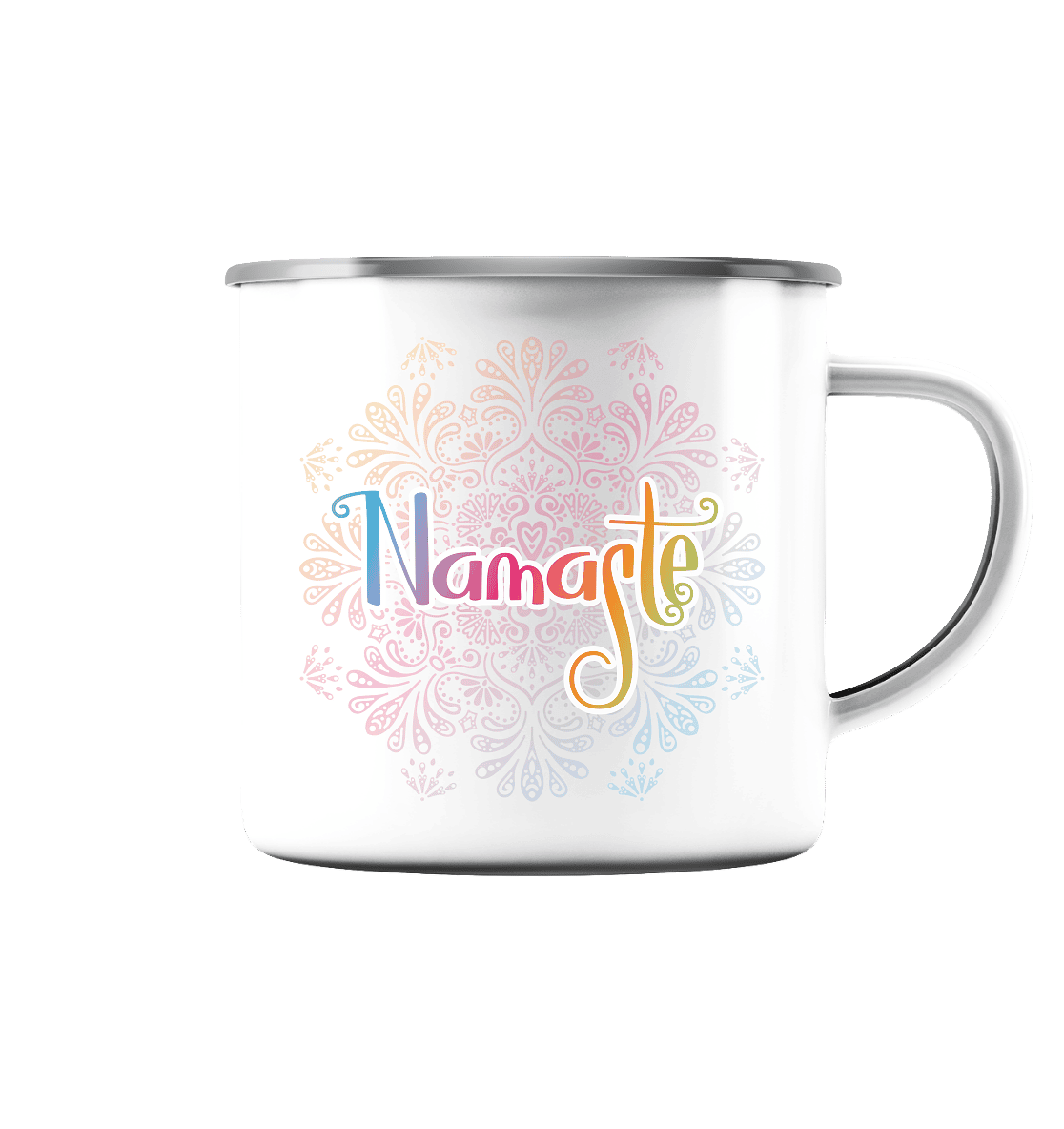 Namaste - für deinen Entspannten Tag - Emaille Tasse (Silber)