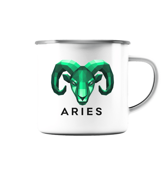 Widder Sternzeichen (Aries)  - Emaille Tasse (Silber)