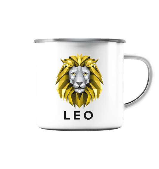 Löwe Sternzeichen (Leo) - Emaille Tasse (Silber)