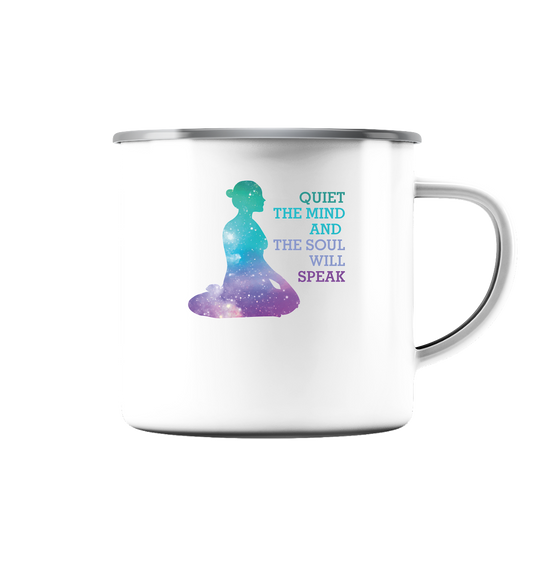 YOGA IS ABOUT SELF - Emaille Tasse (Silber)