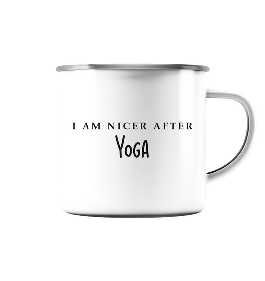 I AM NICER AFTER YOGA - ICH BIN SCHÖNER NACH DEM YOGA - Emaille Tasse (Silber)