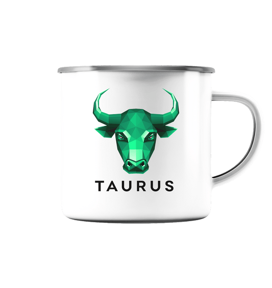 Stier Sternzeichen (Taurus) - Emaille Tasse (Silber)