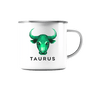 Stier Sternzeichen (Taurus) - Emaille Tasse (Silber)