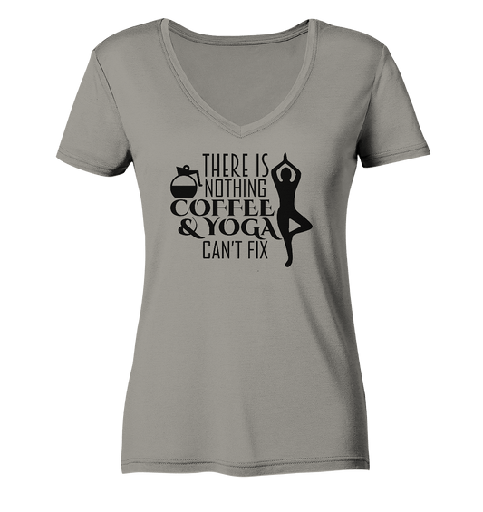 Kaffee & Yoga - Damen V-Neck Shirt Bio