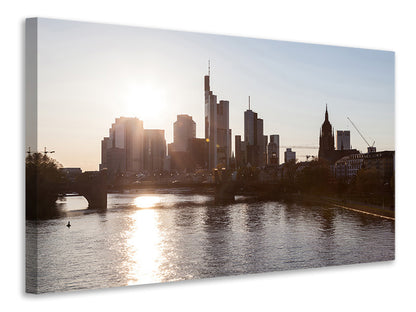 Leinwandbild Skyline Sonnenaufgang bei Frankfurt am Main