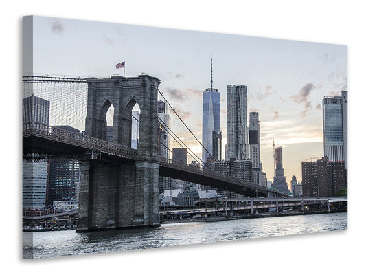 Leinwandbild Die Brooklyn Bridge am Abend