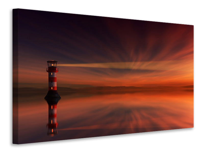 Leinwandbild Roter Himmel am Leuchtturm