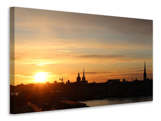 Leinwandbild Stadt im Abendlicht