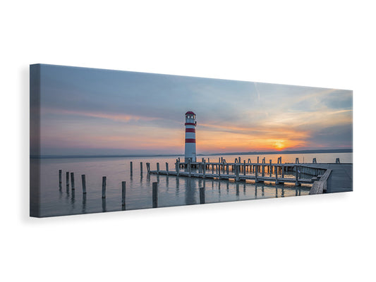 Leinwandbild Panorama Leuchtturm im Sonnenuntergang